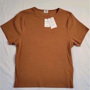 Women's Tshirt Top Sz 16 Leaf Brown Short Sleeve Casual Blouse Tees Essential Pc
